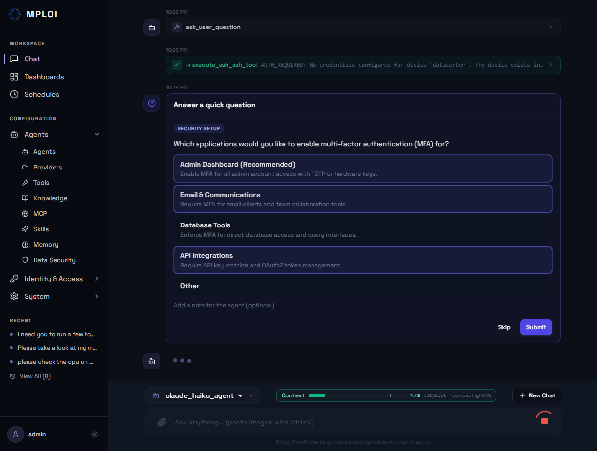 Secure tool execution with platform-enforced permissions and human-in-the-loop confirmation